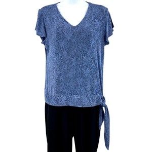 Vintage 90's Coldwater Creek Short Slit Sleeve Blue Floral Top Petite Medium